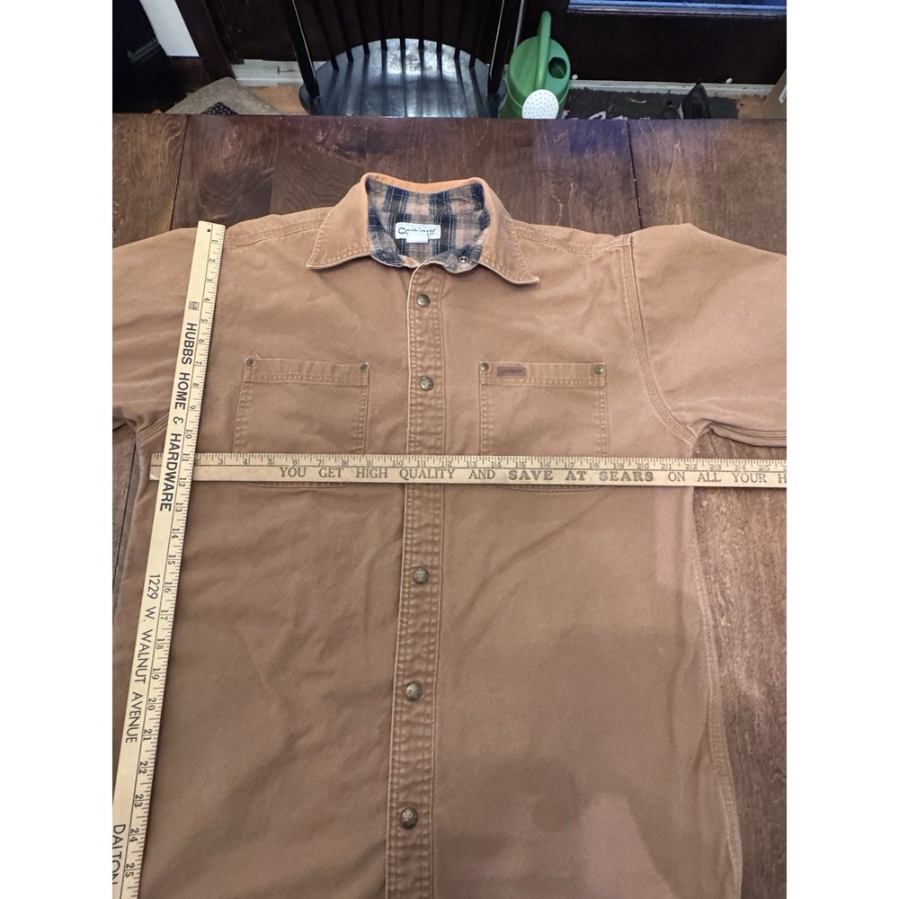 Carhartt Flannel Lined Duck Canvas Shirt Jacket Mens M Brown Snap S296brn - Picture 11 of 15